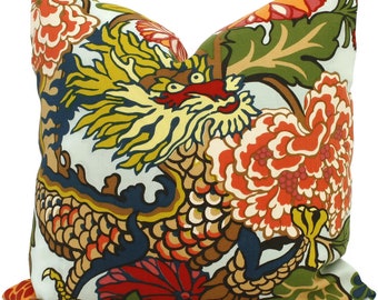 Schumacher Chiang Mai Dragon Pillow Cover: Aquamarine Outdoor Toss Pillow