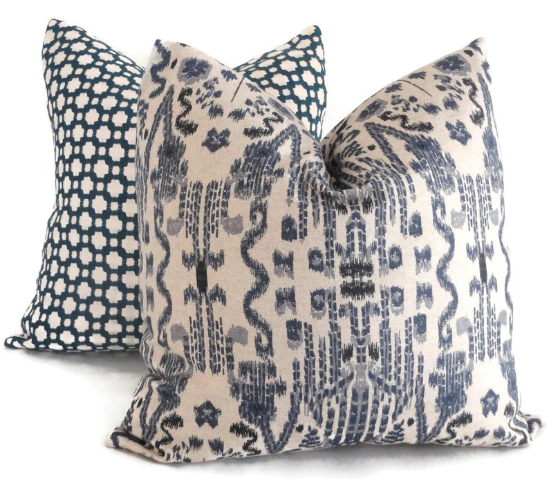Indigo Blue Ikat Decorative Pillow Cover 18x18 20x20 22x22 Etsy