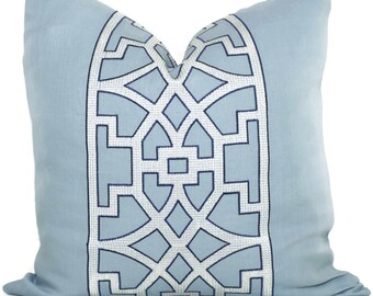 Mary McDonald Light Blue Trellis Pillow Cover: Embroidered Accent Pillow