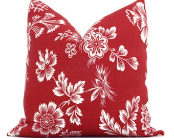 Red Floral Linen Pillow Cover 20x20: Schumacher Accent Pillow