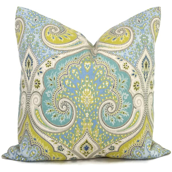 Lime Green and Blue Ikat Decorative Pillow Cover  20x20 Kravet Latika