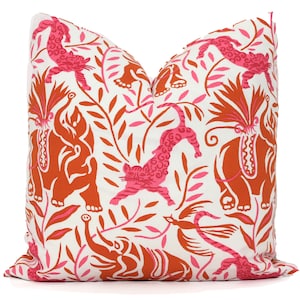 Christopher Farr Różowe i pomarańczowe bawełniane poszewki dekoracyjne Le Jungle 18x18, 20x20, 22x22 lub poszewki lędźwiowe Raoul Dufy eor