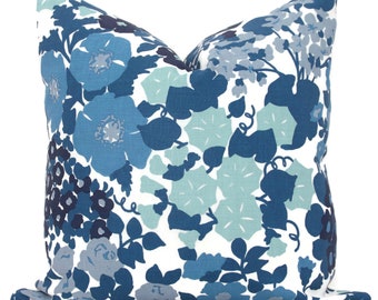 Blue Million Flowers Decorative Pillow Cover  20x20 CW Stockwell Linen pillow cushion cover mint