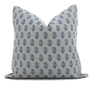 Peter Dunham Indigo Mist Rajmata Decorative Pillow Cover 18x18, 20x20, 22x22, 24x24, Eurosham or Lumbar Pillow, block print pillow