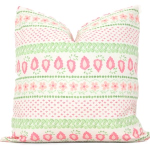 Pink and Green Grace Decorative Pillow Cover, Throw Pillow, Accent Pillow, Pillow Sham floral stripe pillow Danika Herrick