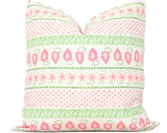 Pink and Green Grace Decorative Pillow Cover, Throw Pillow, Accent Pillow, Pillow Sham floral stripe pillow Danika Herrick