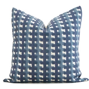 Christopher Farr Denim Blue Cremaillere Decorative Pillow Covers 18x18, 20x20 or 22x22, 24x24, 26x26 or lumbar pillow Raoul Dufy, blue plaid