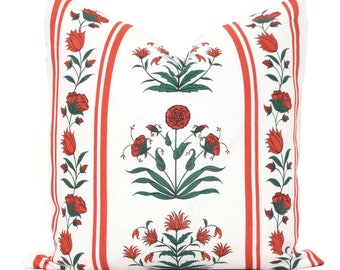 Red Royal Poppy Stripe Pillow Cover: Schumacher Marie-Anne Oudejans Floral Linen