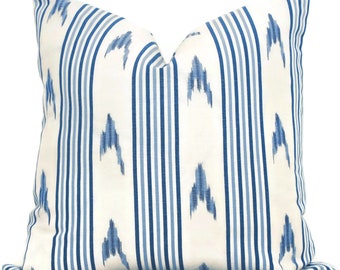 Schumacher Santa Barbara Ikat in Blue Decorative Pillow Cover, Made to order, accent throw, toss pillow cover