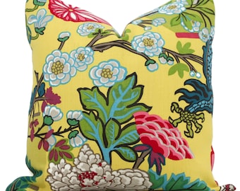 Yellow Schumacher Chiang Mai Dragon Pillow Covers 18x18, 20x20 or 22x22  or Lumbar Pillow Made to order pillow cover