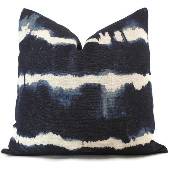 Indigo Blue Shibori Stripe Pillow Cover Euro Square Pillow Protectors