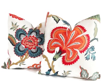 Schumacher Hot House Floral Pillow Cover: Orange Spark Designer Throw Pillow