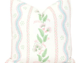 Pink, Soft blue and green Emma Stripe Decorative Pillow Cover, Throw Pillow, Accent Pillow, Pillow Sham  floral stripe Danika Herrick