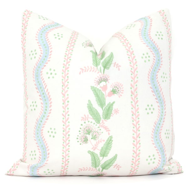 Pink, Soft blue and green Emma Stripe Decorative Pillow Cover, Throw Pillow, Accent Pillow, Pillow Sham  floral stripe Danika Herrick