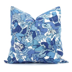 Scalamandre Dragon Dance Pillow Cover: Chinois Porcelain Blue Accent Pillow (22x22)