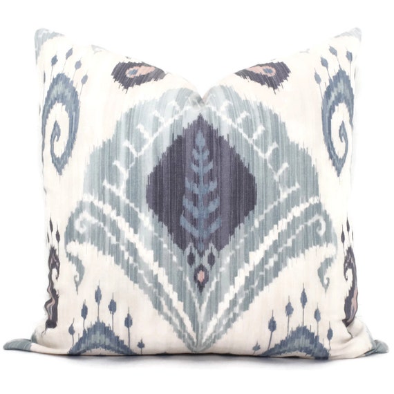 Blue and Blush Pink Ikat Decorative NEW Decorator Pillow Cover Ikat