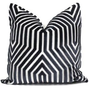 Decorative Pillow Cover in Schumacher Noir Vanderbilt Velvet, 18&quot; 20&quot;, 22&quot;, 24&quot;, 26&quot;  lumbar pillow cover throw pillow chevron black velvet
