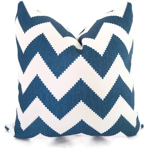 Jonathan Adler Marine Blue Chevron Decorative Pillow Cover, Throw Pillow, Accent Pillow, Toss Pillow