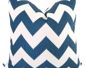 Jonathan Adler Marine Blue Chevron Decorative Pillow Cover, Throw Pillow, Accent Pillow, Toss Pillow