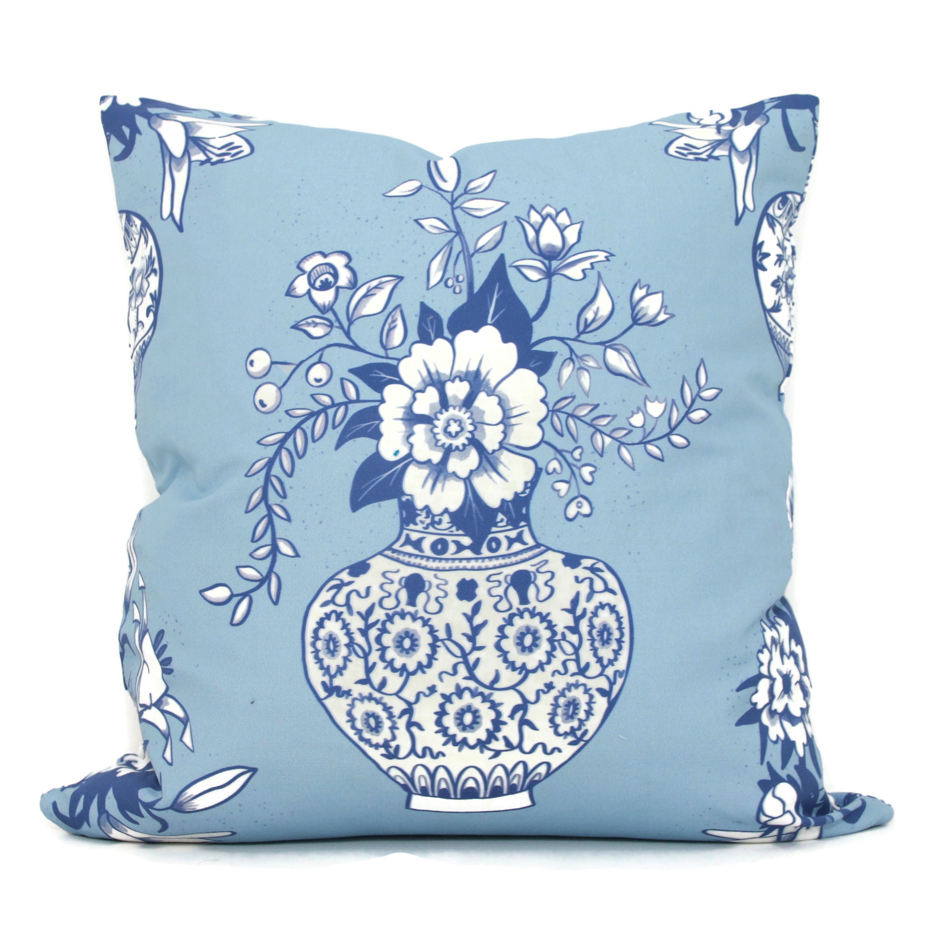 Chinoiserie Flower Vase Decorative Pillow Cover, Throw Pillow, Accent Pillow, Pillow Sham blue floral flower pillow eor