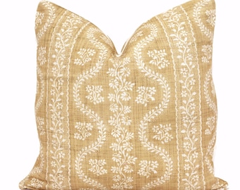 Sister Parish Dolly Pillow Cover: Raffia Tan & White Cotton Linen