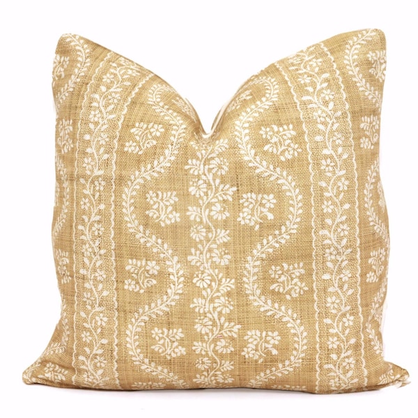 Sister Parish Dolly Pillow Cover: Raffia Tan & White Cotton Linen