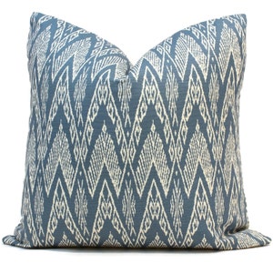 China Seas Raffles Reverse Denim Blue Chevron Ikat, Quadrille Pillow Cover Square, Eurosham, Lumbar pillow Accent Pillow, Throw Pillow