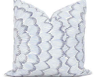 Schumacher Feather Bloom Pillow Cover: Blue Floral Accent Pillow