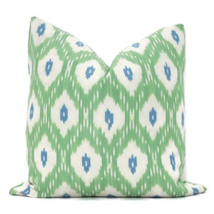 Schumacher Indio Ikat in Green Decorative Pillow Cover, Made to order, green and blue throw, toss pillow cover