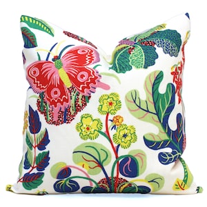 Decorative Pillow Cover Exotic Butterfly in Spring Floral pillow, Josef Frank pillow, Linen pillow cover 18x18, 20x20, 22x22, 24x24 Eurosham