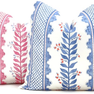 Blue Sweet Pea Decorative Pillow Cover, Throw Pillow, Accent Pillow, Pillow Sham Periwinkle blue coral pink trellis image 3