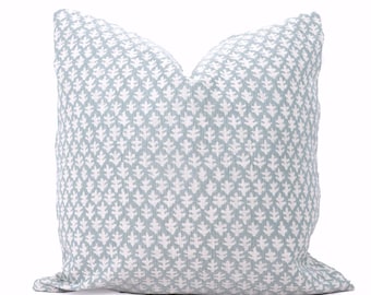 Sister Parish Burma Seafoam Pillow Cover: Woven Outdoor Accent Pillow Performance Fabric