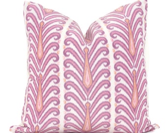 Schumacher Fuchsia Augustine Ikat Decorative Pillow Cover, Made to order, Purple, pink, fuschia, peach, off white throw, toss pillow cover