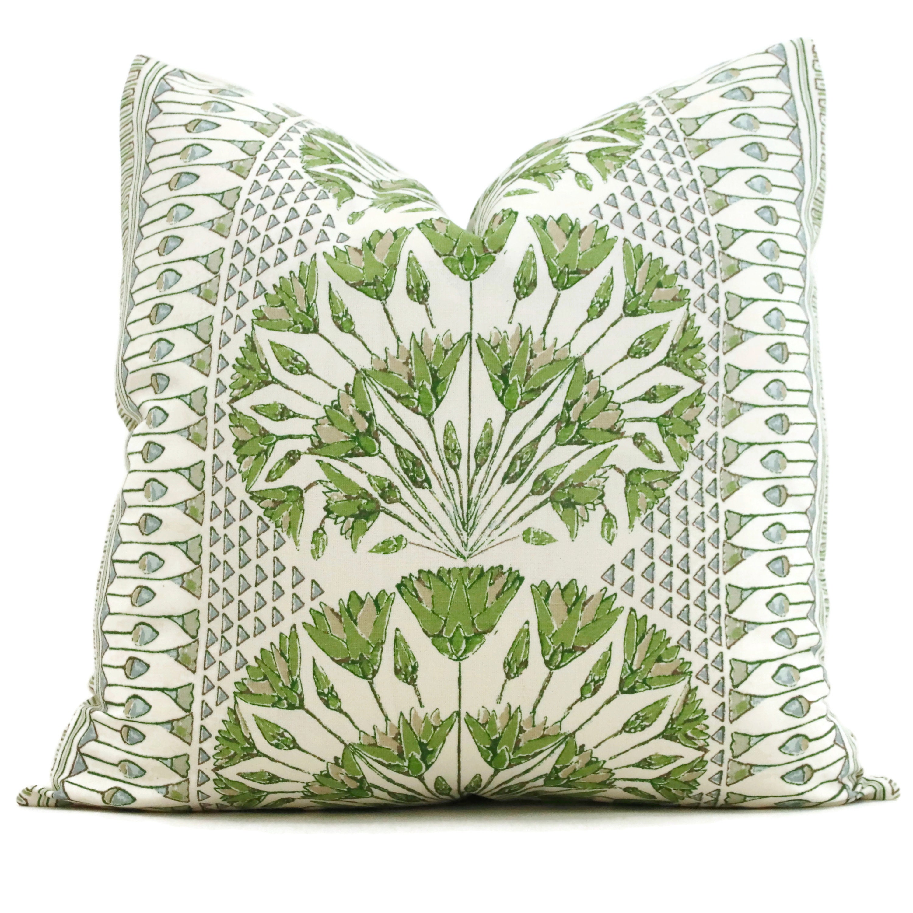 Retro Embroidered Thibaut Nola Green Throw Pillow