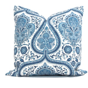 Schumacher Paisley Court in Blue 22x22  Decorative Pillow Cover Throw Pillow, Accent Pillow