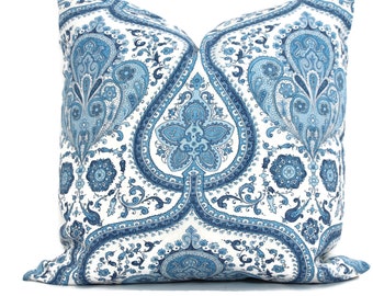 Schumacher Paisley Court in Blue 22x22  Decorative Pillow Cover Throw Pillow, Accent Pillow