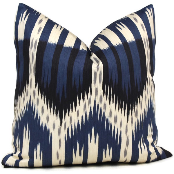 Schumacher Bukhara Ikat Decorative Pillow Cover 18x18, 20x20, 22x22 or lumbar pillow - Throw Pillow - Accent Pillow - Toss Pillow, Blue Ikat