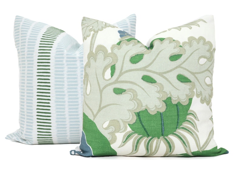 Thibaut Topsail Stripe Decorative Pillow Cover Made to order any size, Performance fabric indoor outdoor seafoam kelly green image 2
