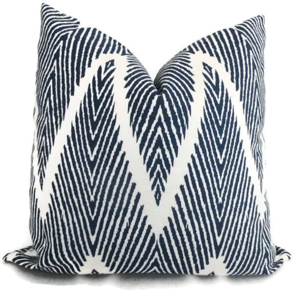 Indigo Blue Ikat Chevron Decorative Pillow Cover, 18x18, 20x20, 22x22, Euro sham or lumbar pillow Throw Pillow, Bali  Lacefield Textiles