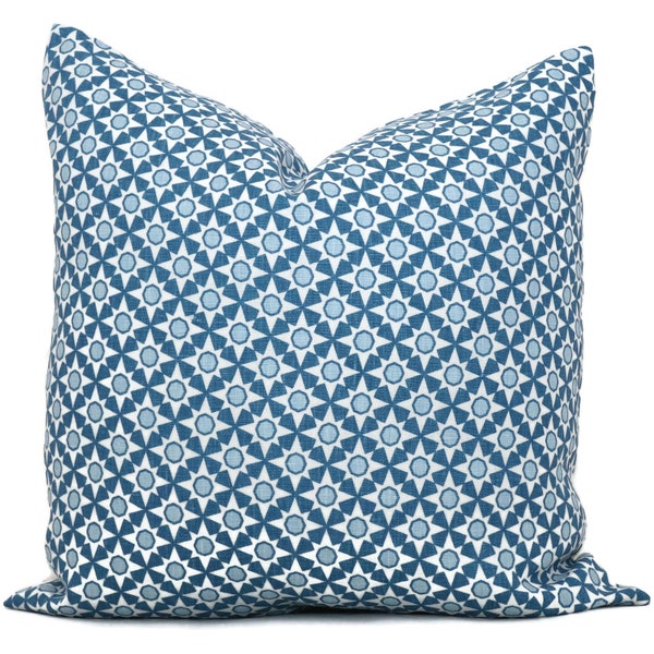 Schumacher Blue Serendipity Funda de almohada decorativa 18x18, 20x20, 22x22, Eurosham o lumbar