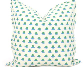 Molly Mahon Berry Hand Block Blue and Green Dot Decorative Pillow Cover 18x18, 20x20, 22x22, Eurosham or lumbar Grass and Sky