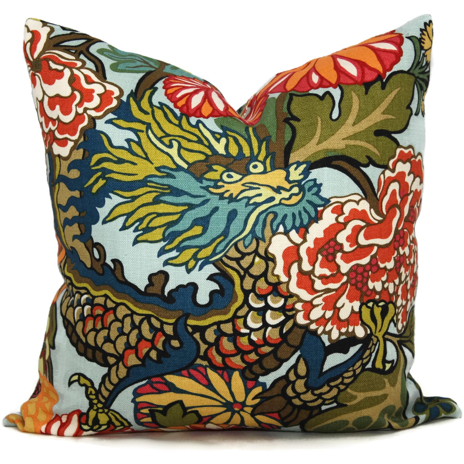 Aquamarine Schumacher Chiang Mai Decorative Pillow Cover With