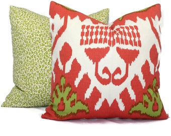 Watermelon and Green Kazak Quadrille Pillow Cover Square, Eurosham or Lumbar pillow Accent Pillow, Throw Pillow, Toss Pillow