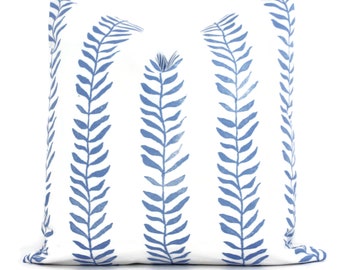 Blue block print stems Decorative Pillow Cover, Throw Pillow, Accent Pillow, Pillow Sham  blue white pillow