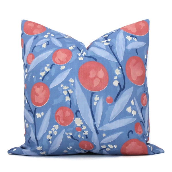 Berry and Blue Mirabelle Decorative Pillow Cover 18x18, 20x20, 22x22, Eurosham or Lumbar Pillow, Schumacher floral pink periwinkle cushion