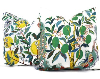 OUTDOOR Citrus Garden Decorative Pillow Cover 18", 20", 22", 24", 26" or Lumbar Pillow Schumacher Josef Frank pillow Primary Lemon Lime Tree