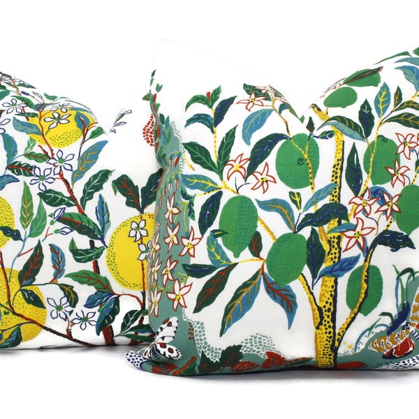 OUTDOOR Citrus Garden Decorative Pillow Cover 18", 20", 22", 24", 26" or Lumbar Pillow Schumacher Josef Frank pillow Primary Lemon Lime Tree