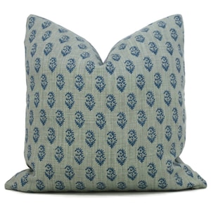 Peter Dunham Blue Peacock Rajmata Decorative Pillow Cover 18x18, 20x20, 22x22, 24x24, Eurosham or Lumbar Pillow, block print pillow