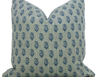 Peter Dunham Blue Peacock Rajmata Decorative Pillow Cover 18x18, 20x20, 22x22, 24x24, Eurosham or Lumbar Pillow, block print pillow