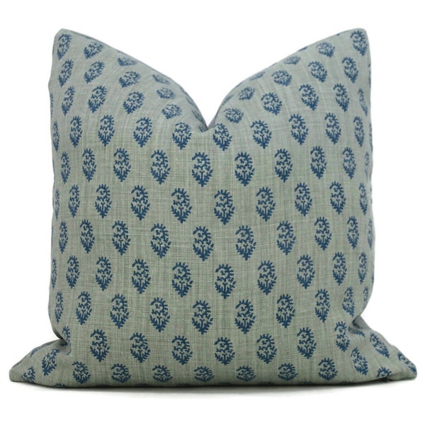 Peter Dunham Blue Peacock Rajmata Decorative Pillow Cover 18x18, 20x20, 22x22, 24x24, Eurosham or Lumbar Pillow, block print pillow